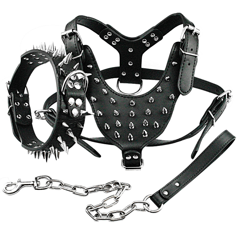Solid Spiked Studded Leather Dog Collar 