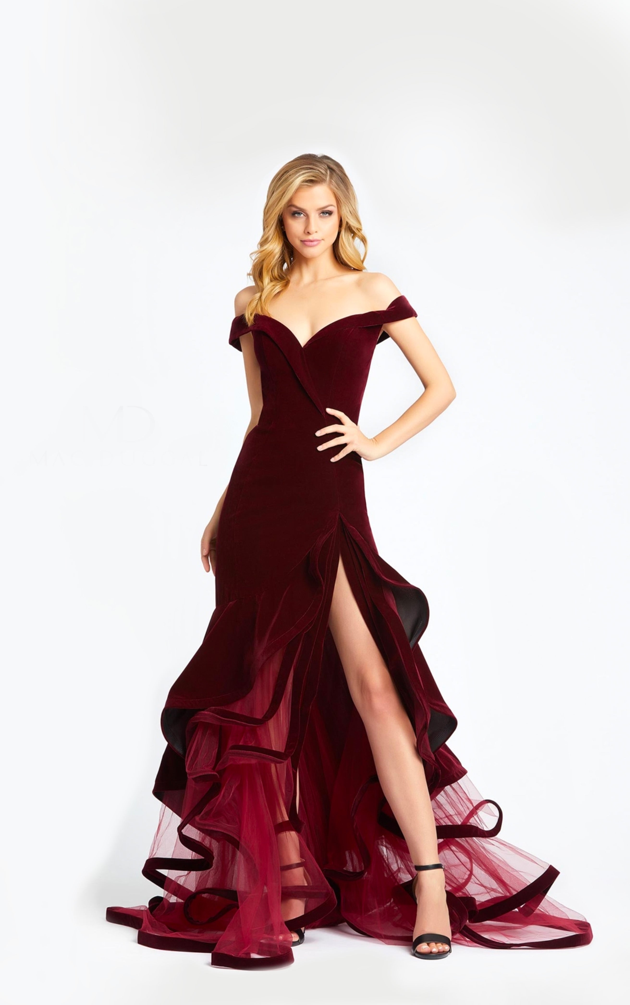 MD Marilyn Velvet Off Shouder Burgundy Gown – GlamEdge | Evening Dress ...