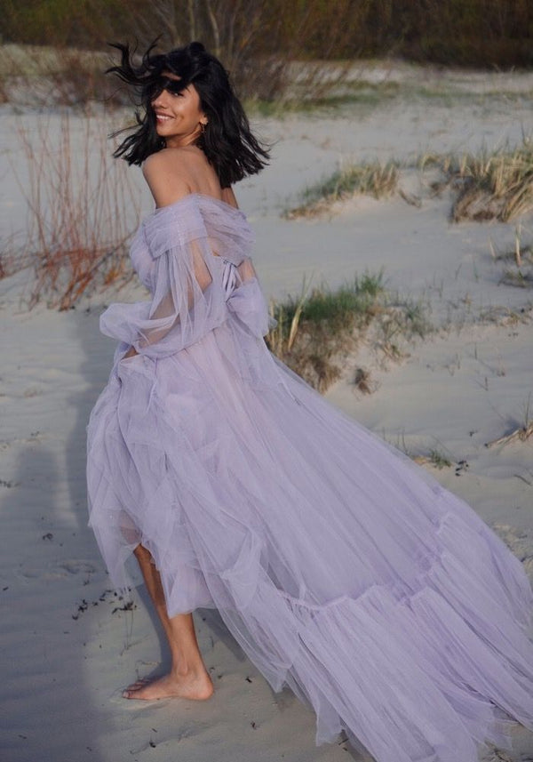 Ocean Wave Sheer Sleeves Maxi Tulle Dress ➤➤ Milla Dresses - USA