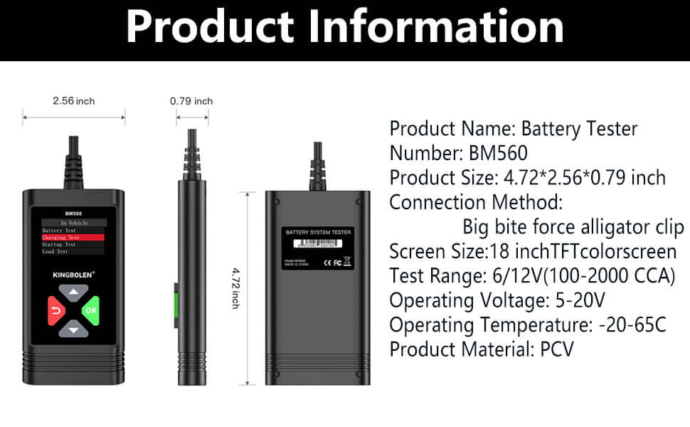 KINGBOLEN BM560 6/12V Car Battery Tester 100-2000 CCA 2-220AH