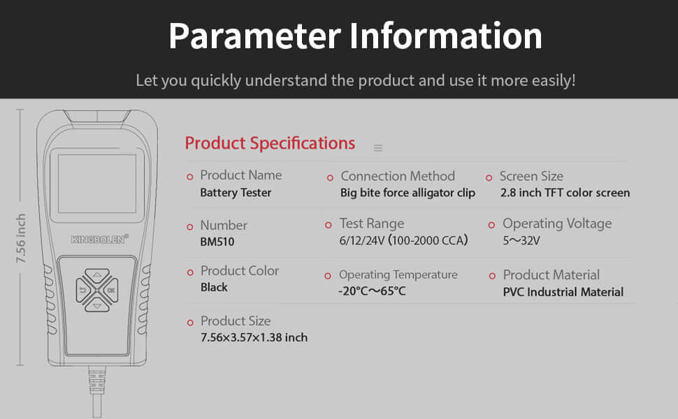 KINGBOLEN BM510 6V/12V/24V Car Battery Tester