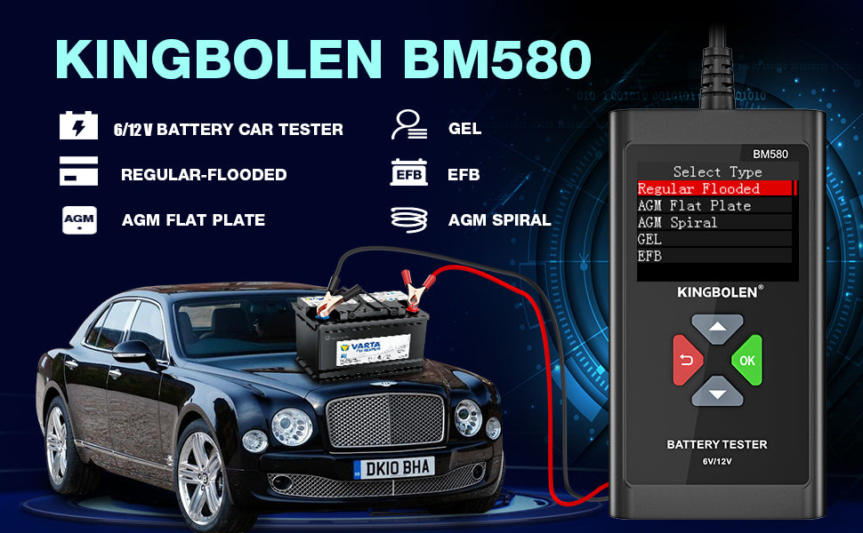KINGBOLEN® BM580 6V/12V Car Battery Tester Reversible Access Clip