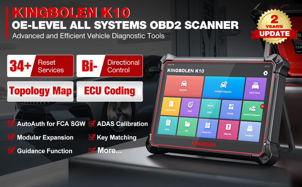 KINGBOLEN K10 Full Systems Bidirectional Scan Tool, Bluetooth Obd2 Scanner  Topology Map, 41+ Reset Functions, ECU Coding, ADAS Calibration, Key