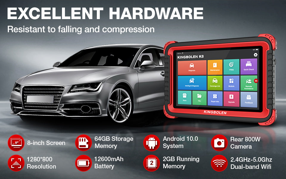 Kingbolen K8 all Systems OBD2 Scanner with ECU Coding and Bi-Directional  test 