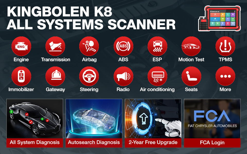  KINGBOLEN K8 OBD2 Scanner Tool, Bidirectional Diagnosis Tool  34+Resets, OE-Level All Systems Car Diagnostic Scanner, ECU Coding, Key  Program, Guided Function for VW Audi, 2 Years Free Update : Automotive