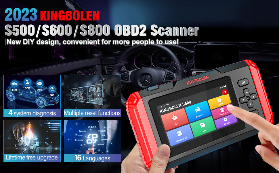 KINGBOLEN S500 S600 S800 4 Systems OBD2 Scanner with Reset Functions