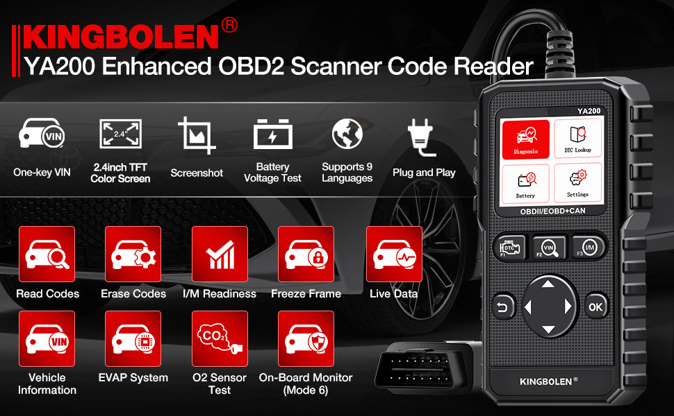 Kingbolen YA200 Auto OBD2 Diagnostic Scanner Car Check Engine Light Code  Reader