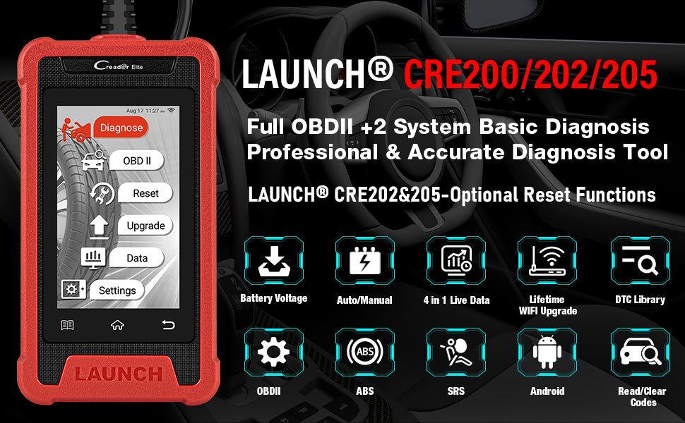 LAUNCH Creader Elite 200/202/205 ABS SRS OBD2 Code Reader with Lifetime Free Update