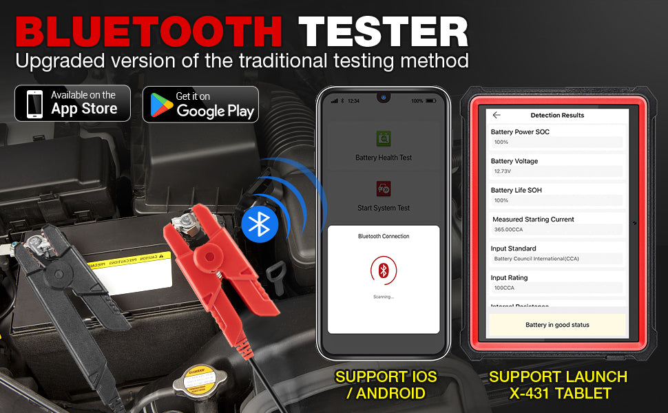 2024 LAUNCH Upgraded BST360 6V 12V Car Battery Tester, Bluetooth Battery  Load Tester Charging Cranking System Analyzer for Android/iPhone/LAUNCH  X431