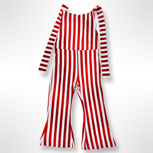 striped bell bottom jumpsuit