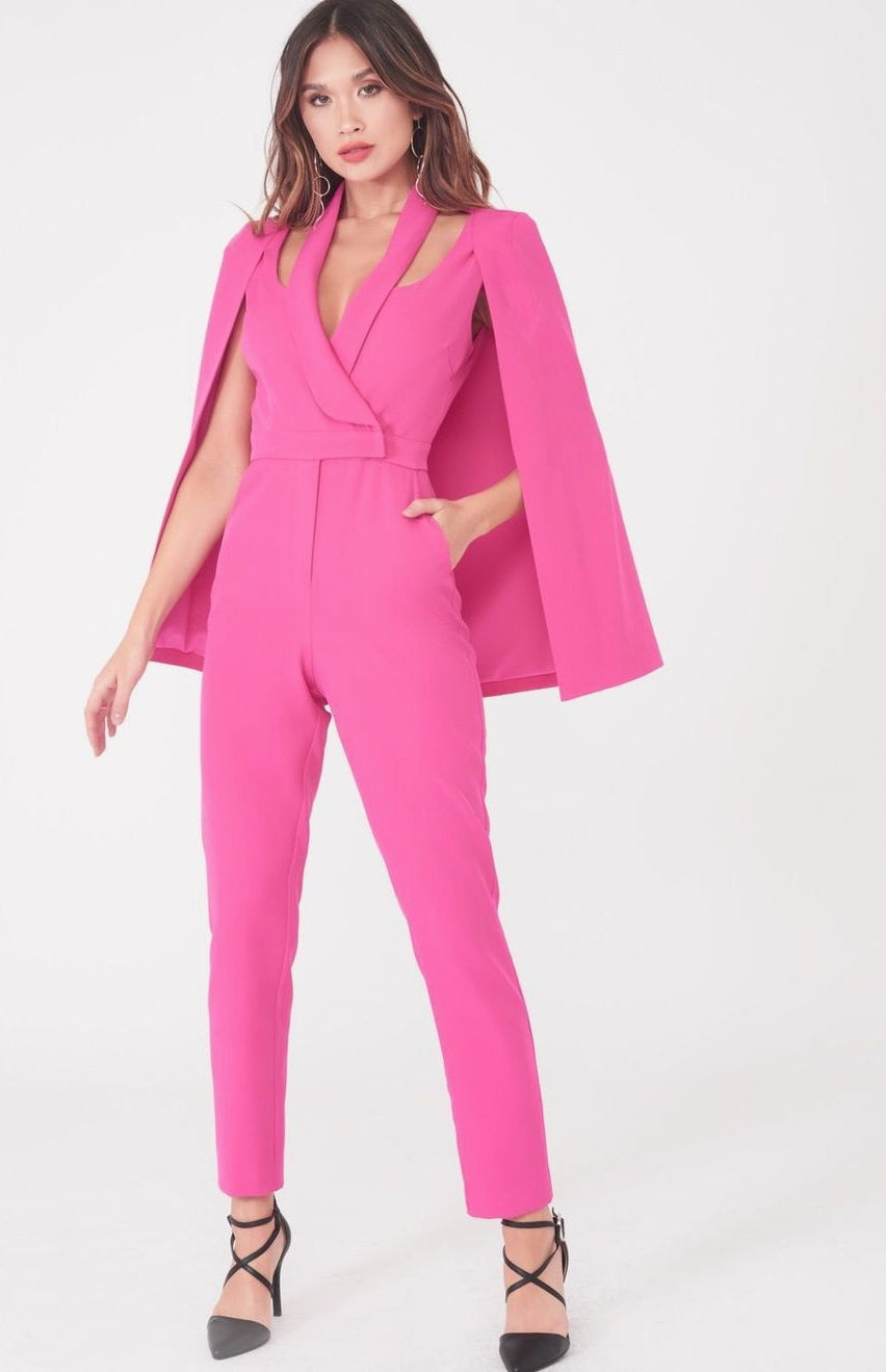 pink jumpsuit with cape