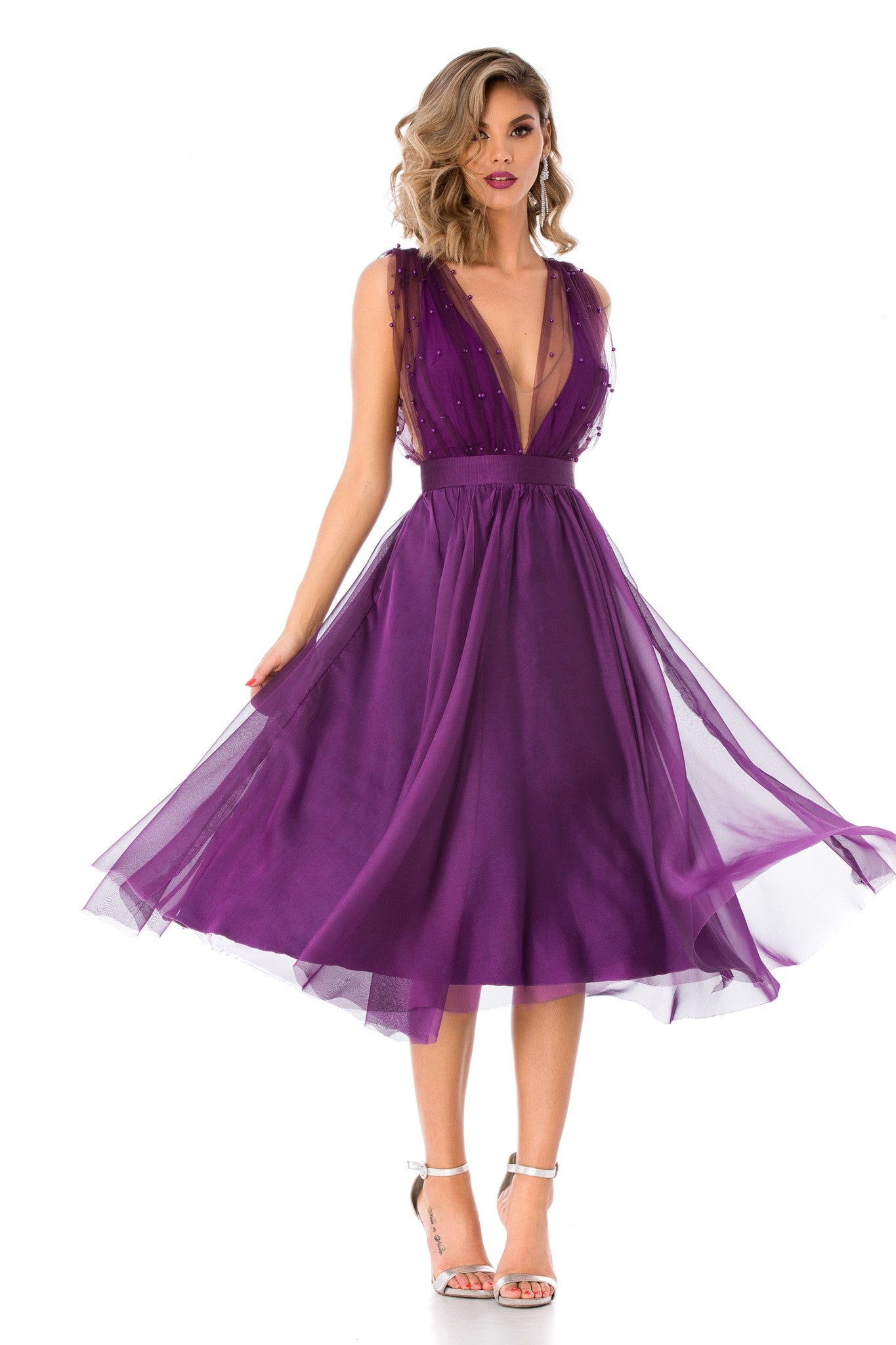 deep purple midi dress