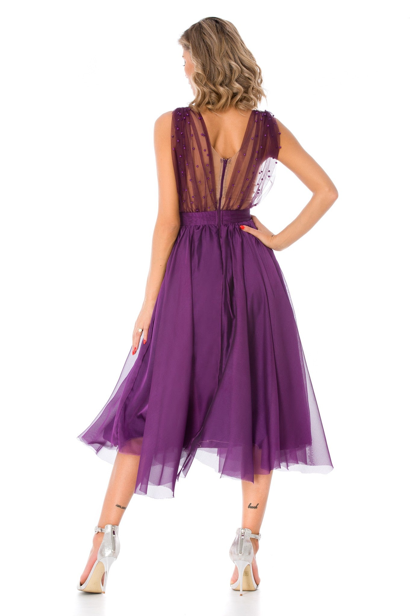 deep purple midi dress