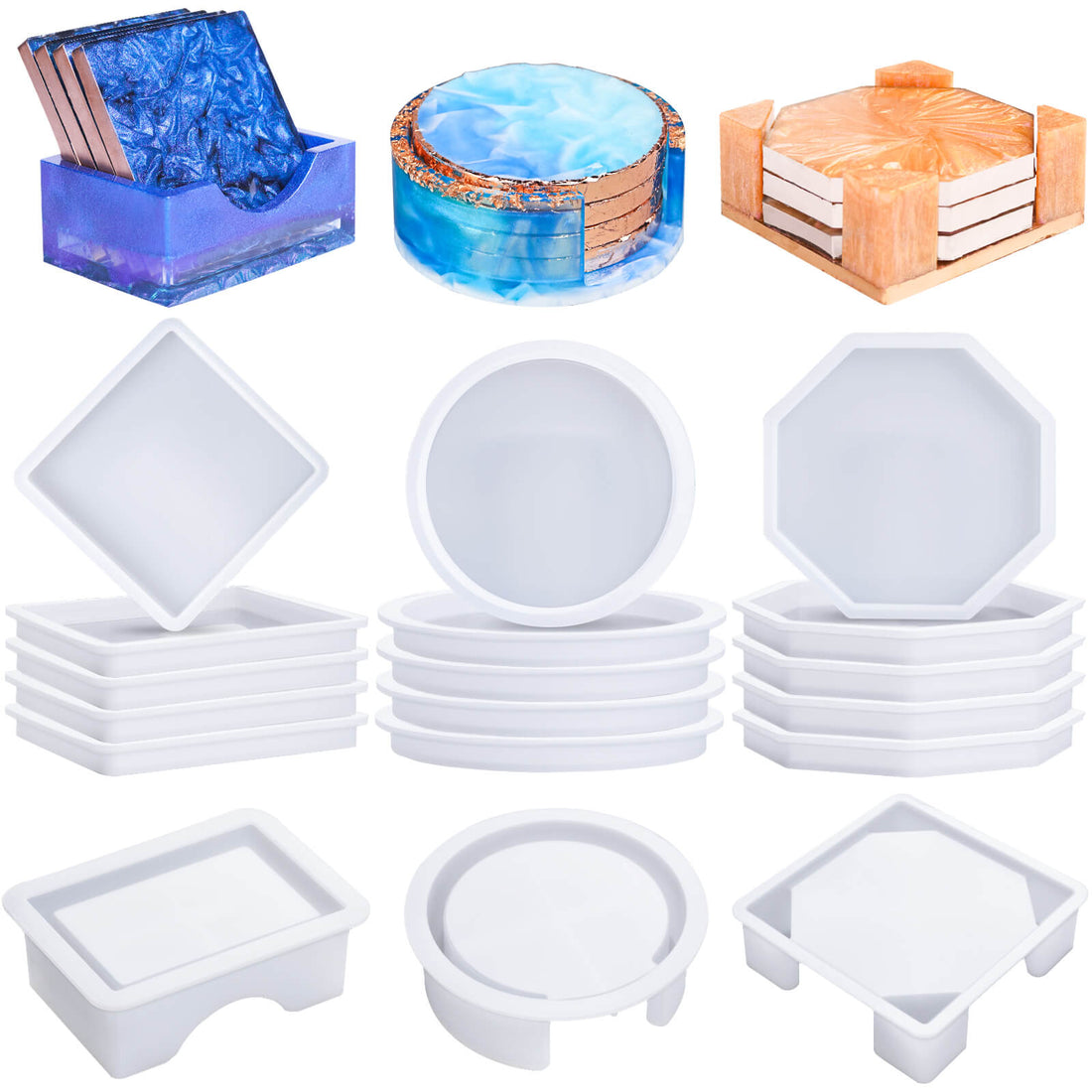 TEHAUX 1 Set Coaster Silicone Mold Resin molds Silicone kit Bundle  Clearance Silicone Casting molds Coaster epoxy molds Round Mold for Resin  Coaster