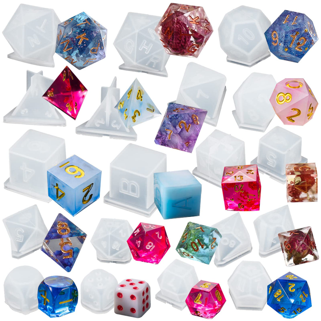 HWSFYES 7 Shapes Dice Molds for Resin, with Silicone Treasure Storage Box Mold Dice Box Mold Polyhedral Dice Mold Dice Making Mold for Epoxy Resin Casting