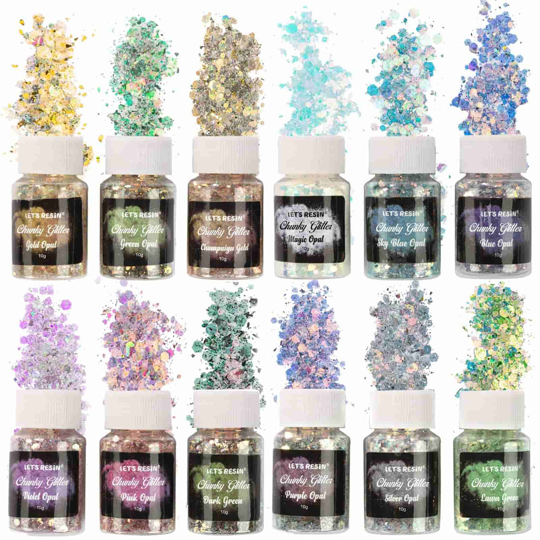 Glow in The Dark Glitter, LET'S RESIN 12 Colors Luminous Chunky Glitter,  0.42oz/Bottle High Luminance Glitter, Chunky Glitter for Resin, Nail, Skin