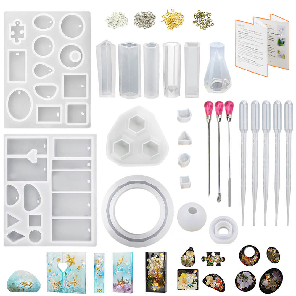 EuTengHao 229pcs DIY Jewelry Casting Molds Tools Set More Than 120 Designs Contains 8 Silicone Jewelry Resin Molds with 70 Designs,1 Earring Molds