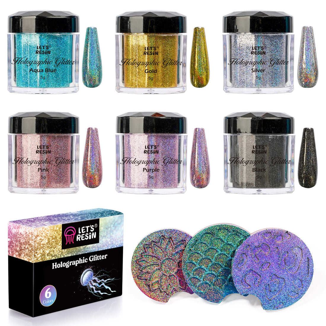 Holographic Chunky Glitter, JEMESI 12 Color Chunky Glitter for Resin,  Cosmetic Craft Glitter Set for Epoxy Resin, Tumblers, Slime, Body, Face,  Nail