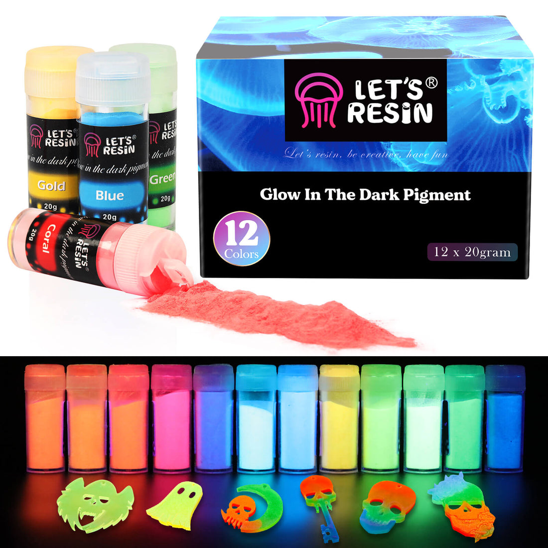 Glow in The Dark Glitter, LET'S RESIN 12 Colors Luminous Chunky