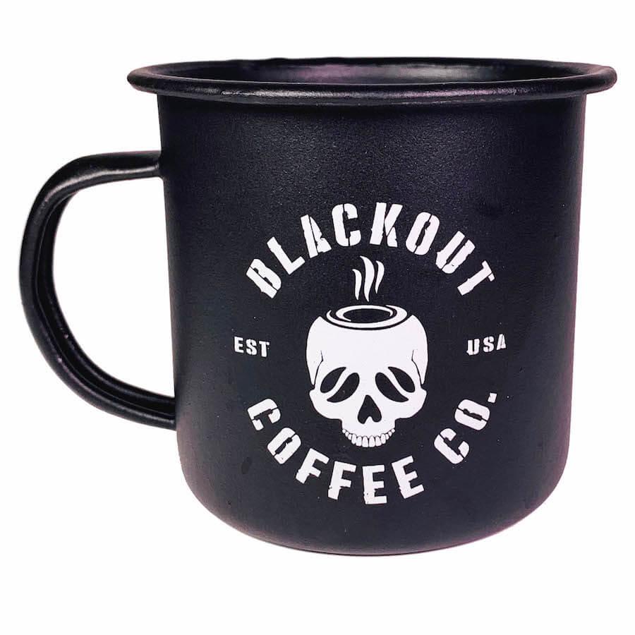 BIG Matte Black Enamel Steel Mug w/ Logo & US Flag 18 oz - Blackout Coffee Co