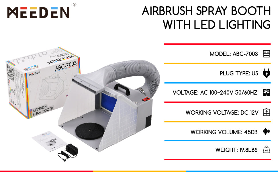 MEEDEN Airbrush Spray Booth, Paint Booth Set with 3 LED Lights & Turn  Table, Portable Airbrush Booth Kit with Air Filter & Exhaust Hose, Craft  Hobby