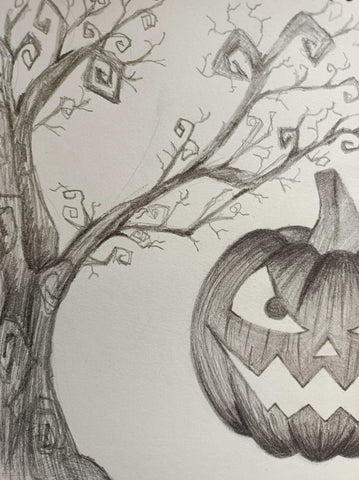 Halloween drawing-black halloween tree