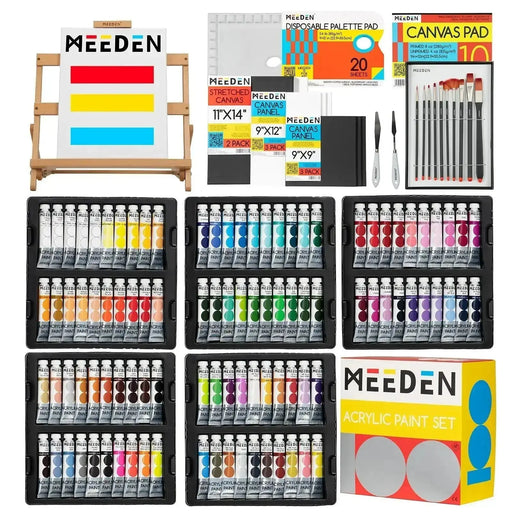 MEEDEN Painting Set with Tabletop & Field Easel, 151pcs Art Supplies Include Watercolor Gouache Acrylic Oil Paint Set Canvas Paintbrushes, Deluxe Pain
