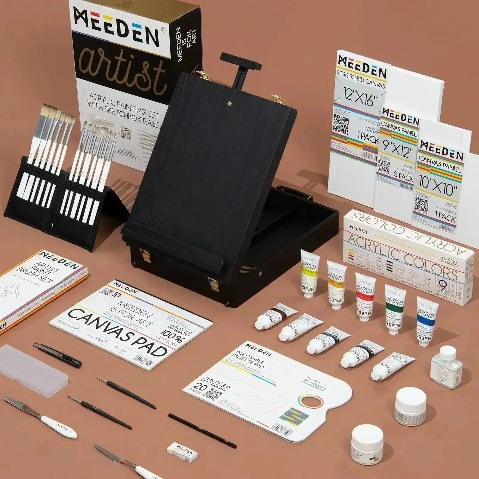 MEEDEN Artist Acrylic Painting Set with Black Tabletop Easel Box