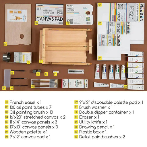 MEEDEN Oil Painting Supplies Kit(44pc), Oil Paint Set with Beech Wood Tabletop Easel, Great Value Paints, Brushes & Canvas for Adult Artists, Beginner