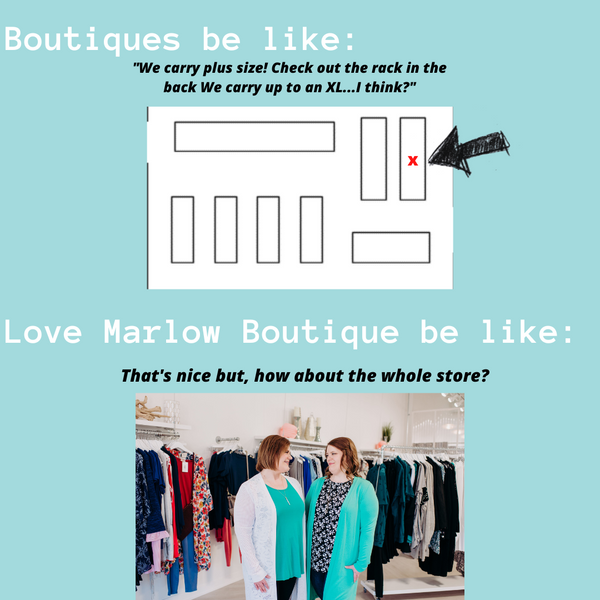 graphic of a typical boutique who only has one rack for plus size women.