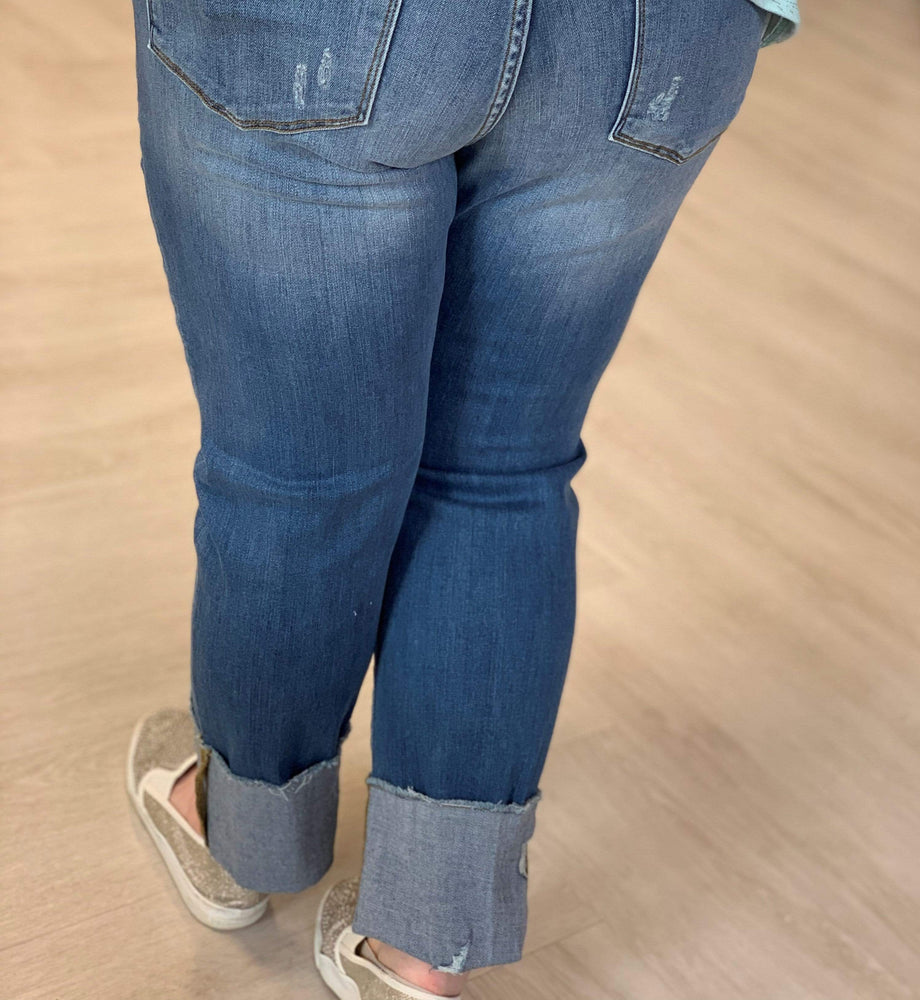 cuffed straight leg jeans