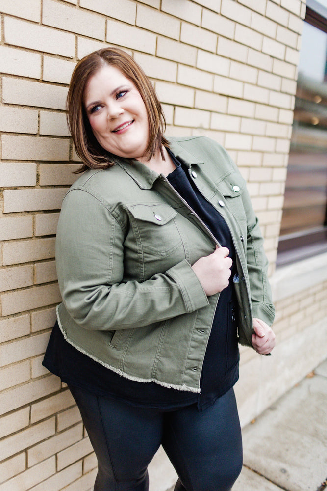 Vintage Olive Wash Stretchy Denim Jacket