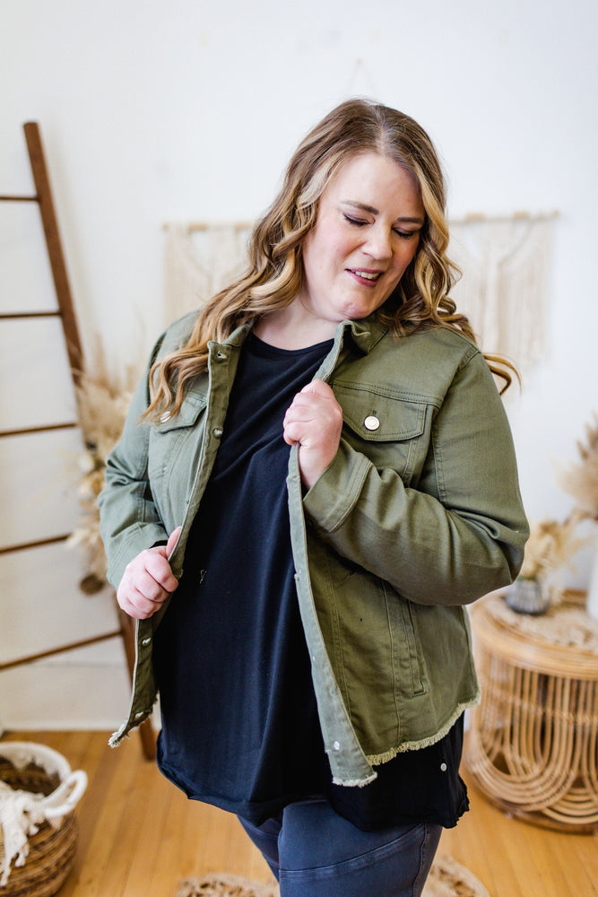 Vintage Olive Wash Stretchy Denim Jacket