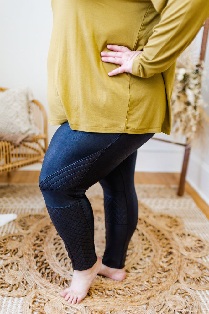 Vegan Leather Quilted Leggings - Brown