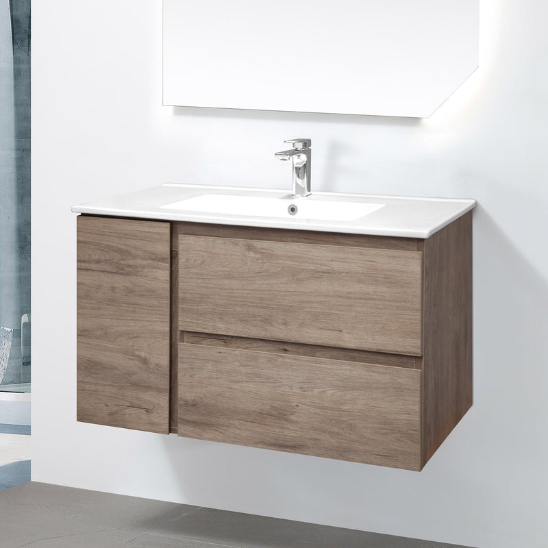 ALBANY 900mm Bowl Oak Timber Wall Hung Bathroom Vanity - Arova