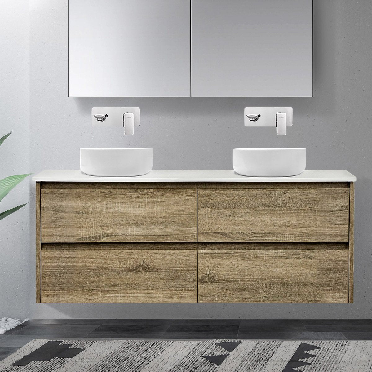 Kris 1500mm Double Bowl Timber Wall Hung Bathroom Vanity Arova