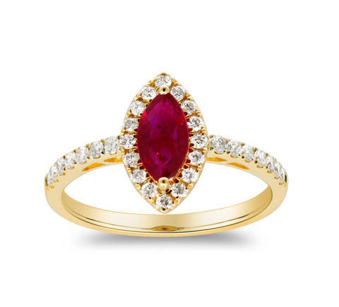 a halo ruby and diamond ring