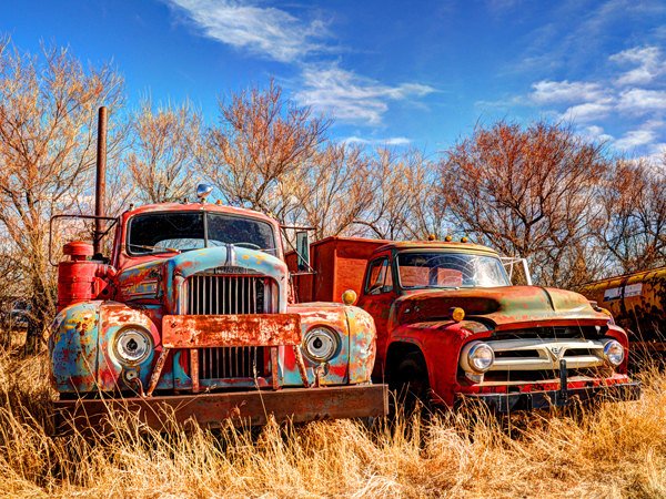 Mack Truck & Mercury Truck In Farmyard photo – jengregoire