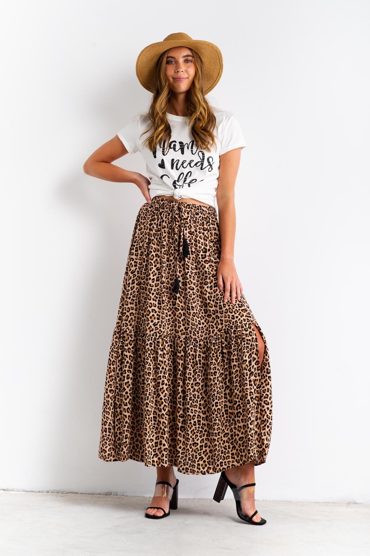 maxi animal print skirt