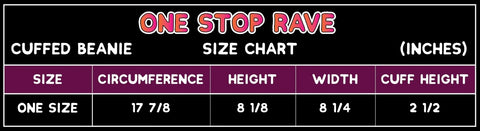 Cuffed Beanie Size Chart - One Stop Rave