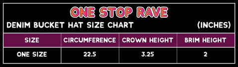 Denim Bucket Hat Size Chart - One Stop Rave