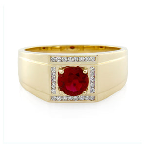 9ct Yellow Gold Created Ruby & Diamond  Ring .16ct TW