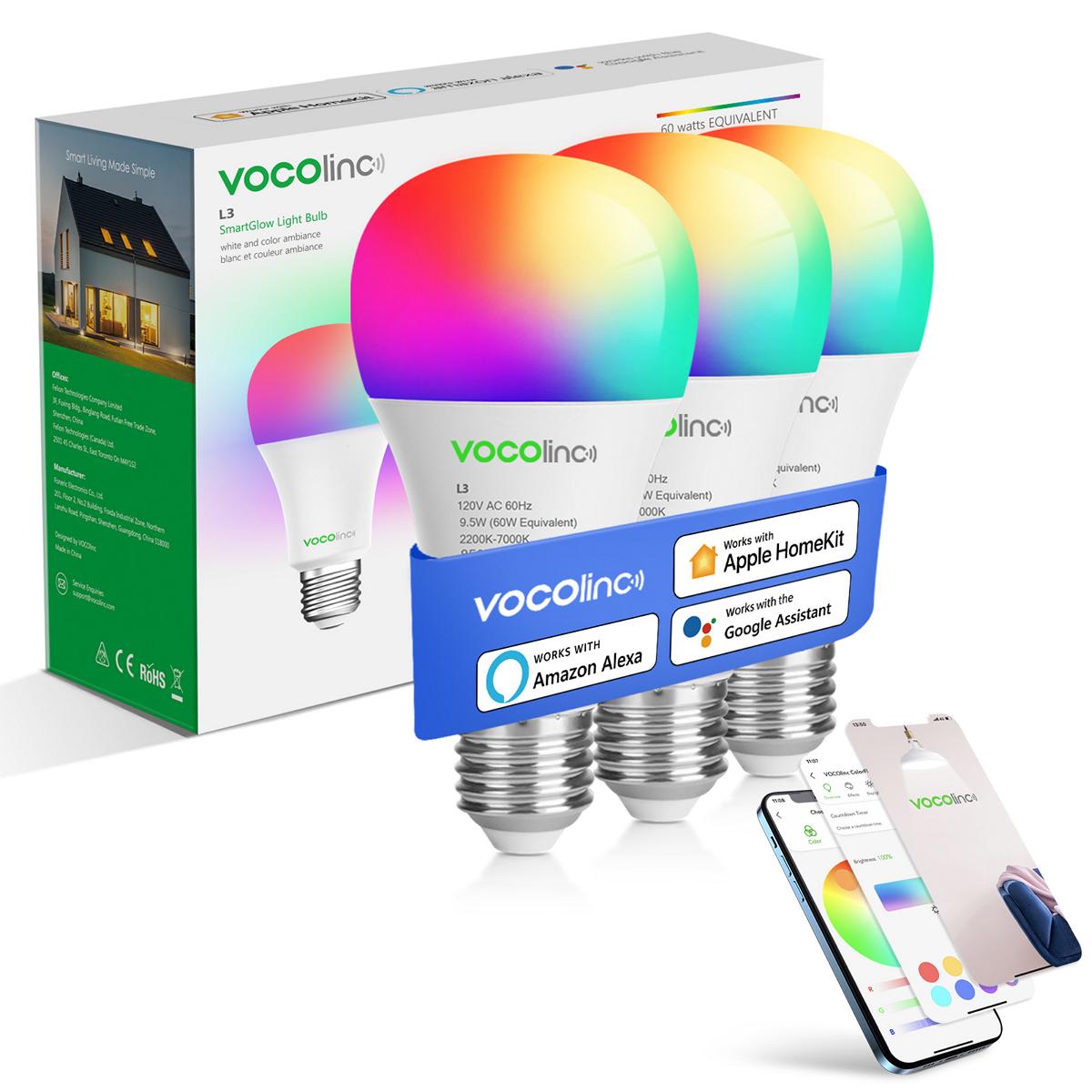 VOCOlinc Paquete de 1 bombillas inteligentes, RGBW que cambia de color,  funciona con Alexa, Apple Homekit y Google Home, luces LED Smart WiFi BR30