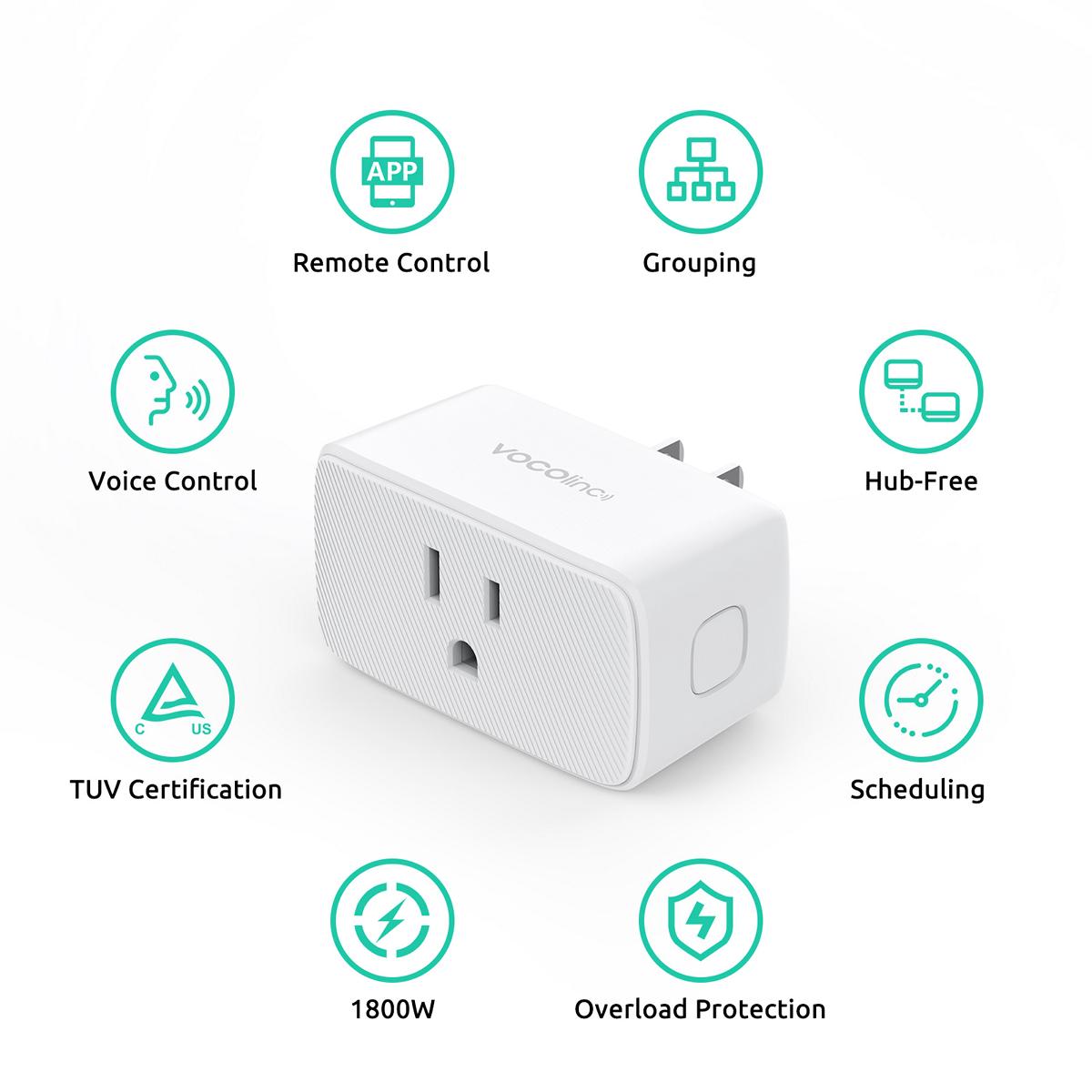 VOCOlinc Smart Plug, Mini WiFi Outlet Socket Works with HomeKit Alexa Google Home Nest Hub, Voice Control, Remote Access, Timer, No Hub Required, 15A