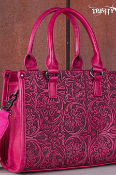 Trinity Ranch Floral Tooled Concealed Carry Tote/Crossbody- NEON PINK