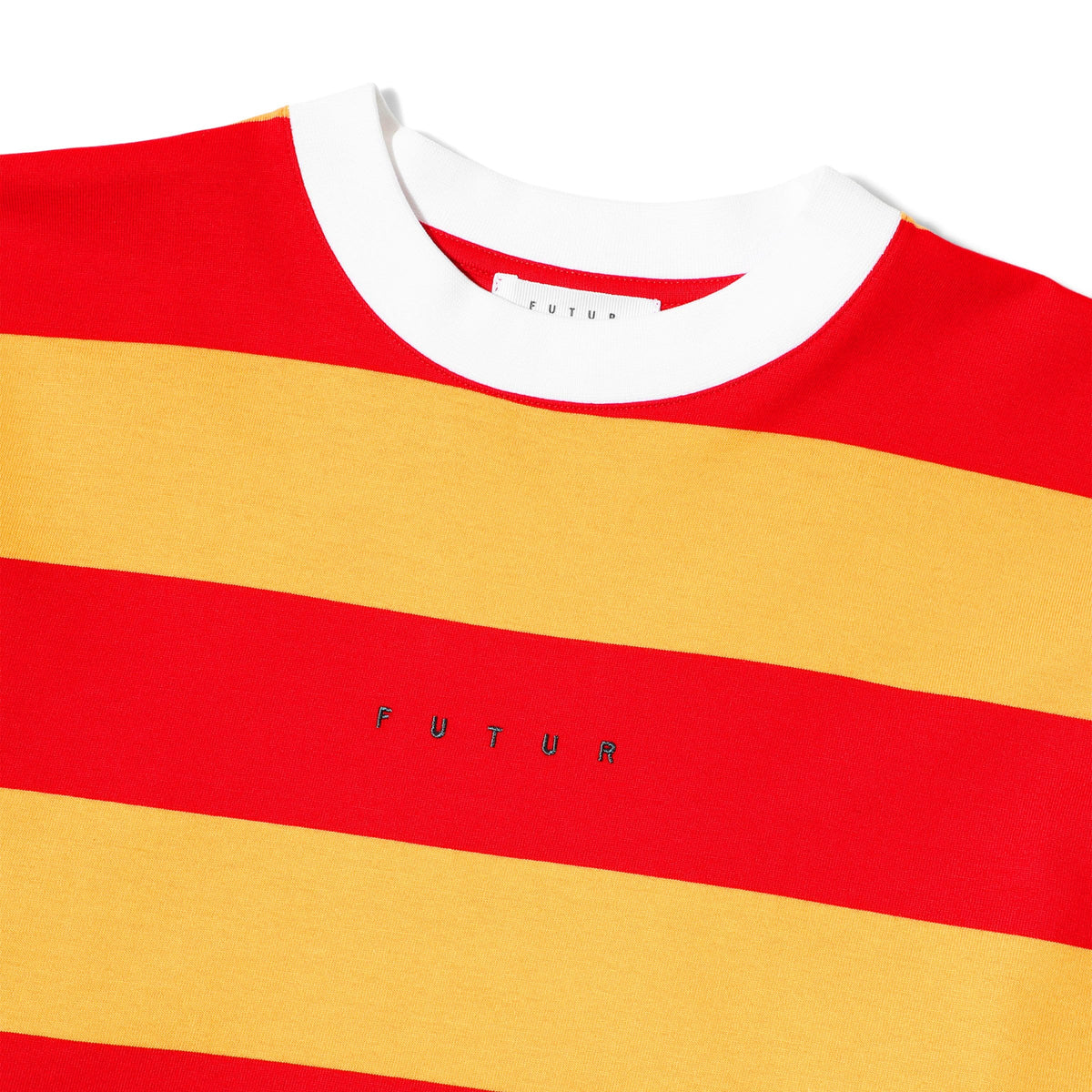 red and yellow striped shirt