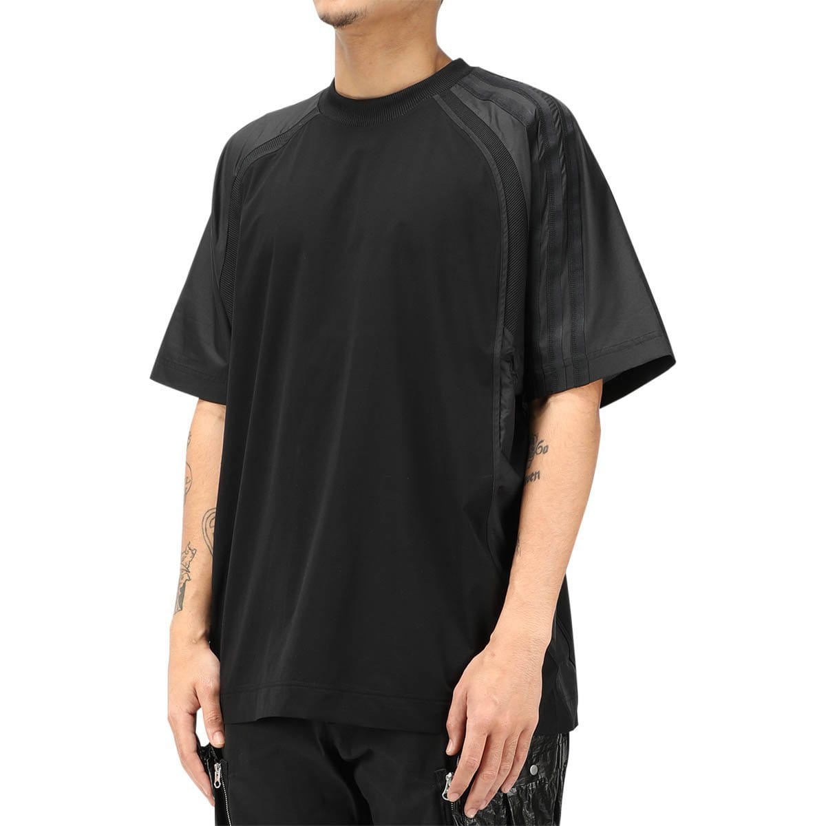 Y-3 3-STRIPES MATERIAL MIX TEE Black