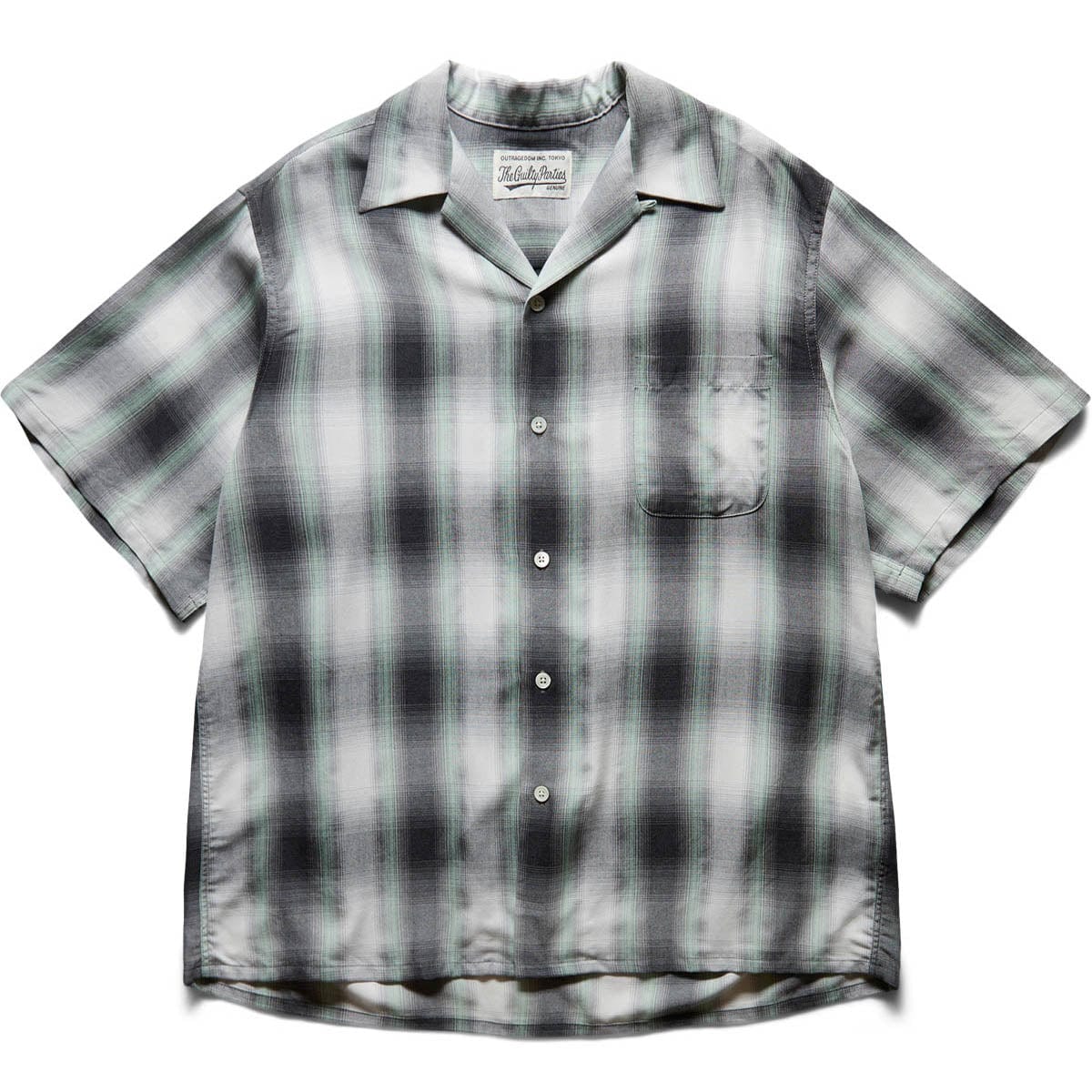 OMBRE CHECK OPEN COLLAR SHIRT S/S (TYPE-1) GREEN | Bodega