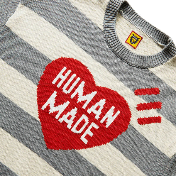 半額SALE／ human made HUMAN STRIPED HEART KNIT Knit SWEATERグレー