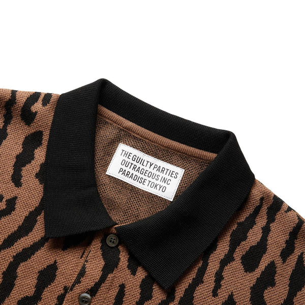 LEOPARD KNIT POLO SHIRT BROWN | Bodega